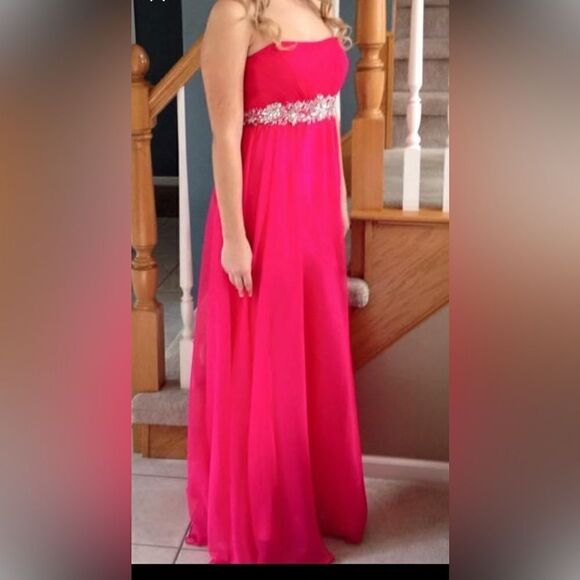 Hot Pink Full-Length Dress with Jewell Accents - Picture 1 of 12